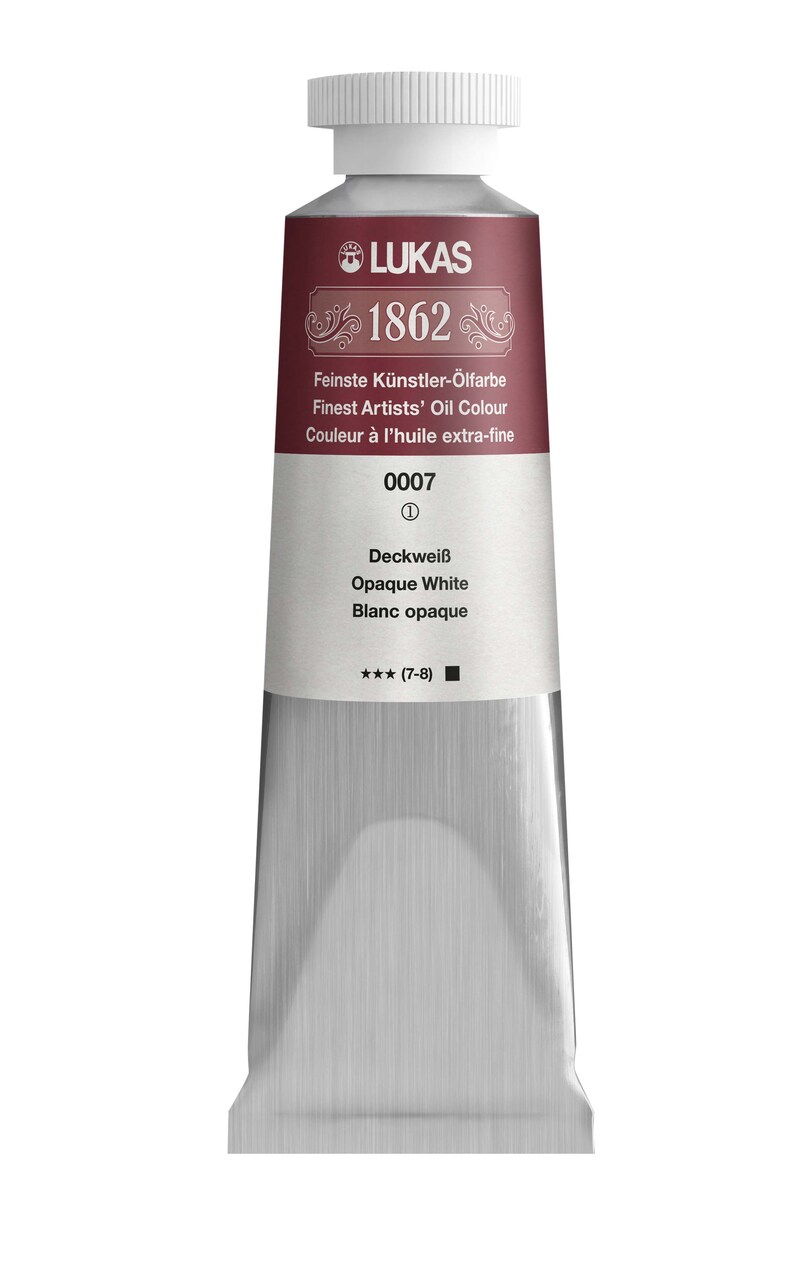 Lukas 1862 Professional German Oil Paint, Opaque White 37 mL - w/Beeswax & Non-Yellowing Sunflower Oil, Short Drying Time, Smooth, Outstanding Lightfastness